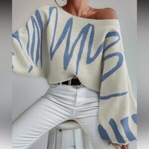 Cozy Print Balloon Sleeve Sweater Top